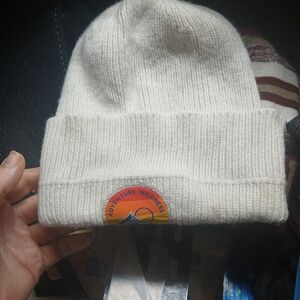 Kids Cream Knit Beanie with Adventure Wilderness Patch